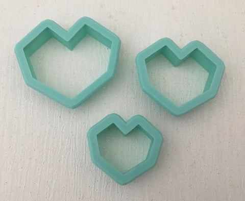 3D Printed Polymer Clay Cutter - Geometric Heart 3 Piece Set