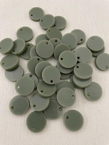 Laser Cut Duo Matte / Gloss Olive Acrylic Circle 16mm 1 Tag Hole Pair