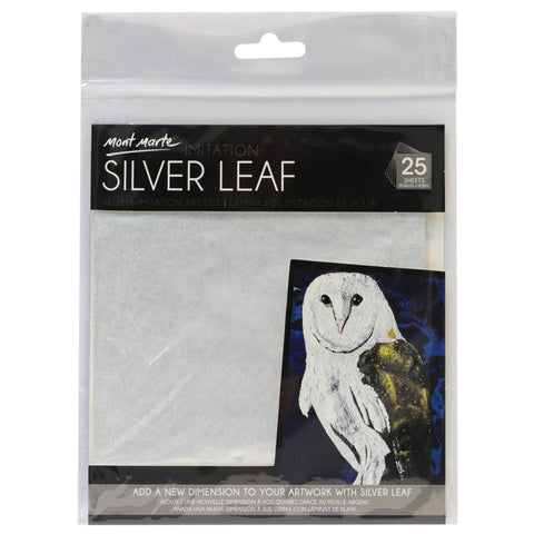 Mont Marte Imitation Leaf Foil 14x14cm 25 Sheets Silver