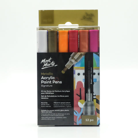 Mont Marte Acrylic Paint Pen Broad Tip 12PC Set Metallic