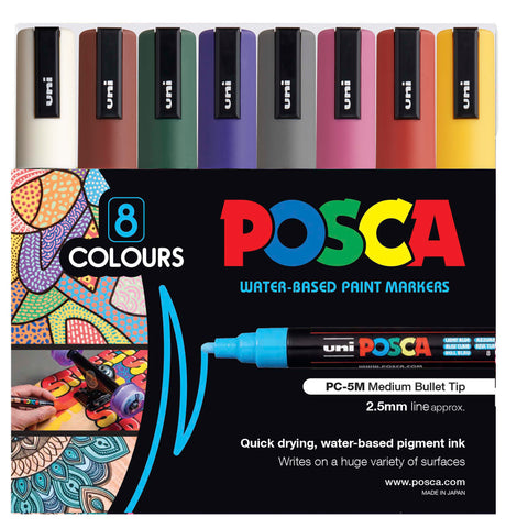 Posca Paint Marker PC-5M 1.8-2.5mm Bullet Tip 8 Piece Pack Heritage Colours
