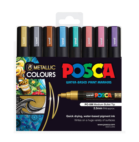 Posca Paint Marker PC-5M 1.8-2.5mm Bullet Tip 8 Piece Pack Metallic Colours