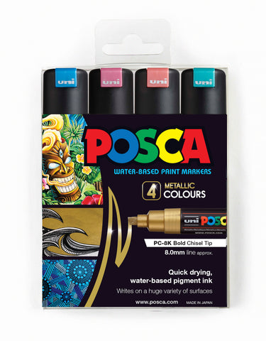 Posca Paint Marker PC-8K 8mm Chisel Tip 4 Piece Pack Metallic Colours