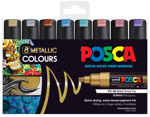 Posca Paint Marker PC-8K 8mm Chisel Tip 8 Piece Pack Metallic Colours