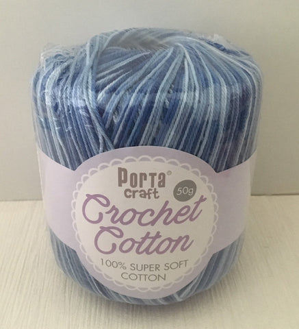 Portacraft 100% Crochet Cotton Super Soft 50G Multi Blue (Approx. 145M)