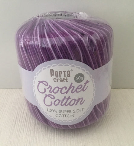 Portacraft 100% Crochet Cotton Super Soft 50G Multi Purple (Approx. 145M)