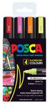 Posca Paint Marker PC-5M 1.8-2.5mm Bullet Tip 4 Piece Pack Fluorescent Colour