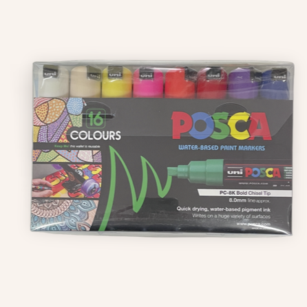 Posca Paint Marker PC-8K 8mm Chisel Tip 16 Piece Pack