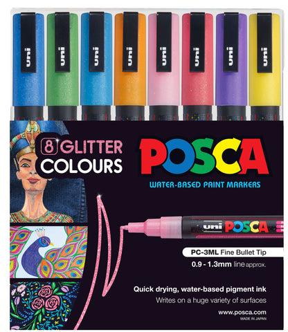 Posca Paint Marker PC-3ML 0.9-1.3mm Bullet Tip 8 Piece Pack Glitter