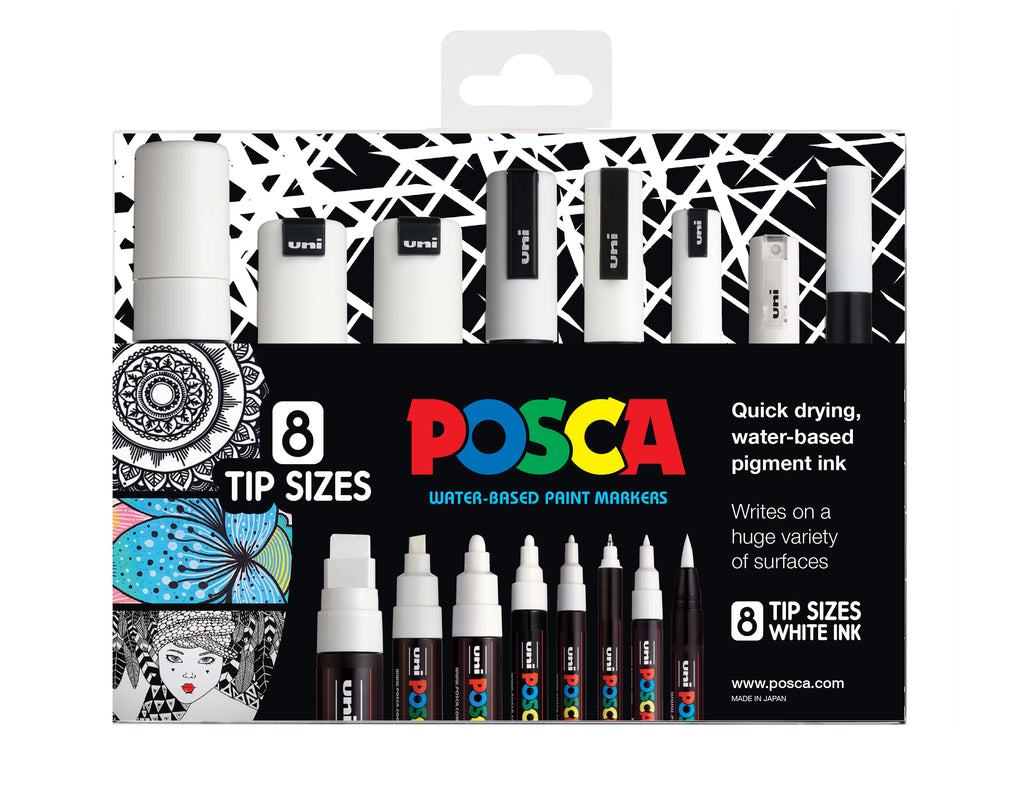 Uni Posca Markers Mixed, 8 set White 