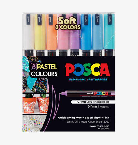 Posca Paint Marker PC-1MR 0.7mm Pin Type Tip 8 Colour Pastel Pack