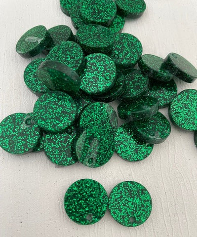 Laser Cut 2 sided Glitter Green Acrylic Circle 16mm 1 Tag Hole Pair