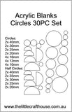 Mold Making Acrylic Blanks - 30PC Circles & Half Circles