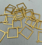 Brass Charm #12 Square Frame (2 Pieces) 25x23mm 2 Hole Golden Colour Plated