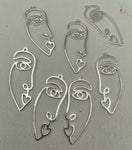 Brass Charm #15 Face Pair (2 Pieces) 41x16mm 1 Hole Bright Silver Colour Plated