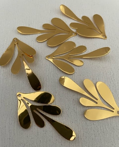 Brass Charm #19 Leaf Pair (2 Pieces) 46x26mm 1 Hole Golden Colour Plated