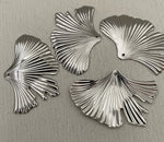 Brass Charm #20 Ginkgo Leaf Pair (2 Pieces) 46x30mm 1 Hole Silver Colour Plated