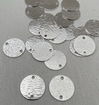 Brass Charm #24 Textured Disc (2 Pieces) 16mm 2 Hole Bright Silver Colour Plated