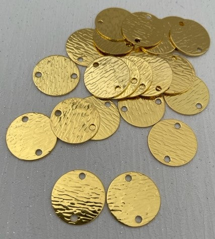 Brass Charm #24 Textured Disc (2 Pieces) 16mm 2 Hole Golden Colour Plated