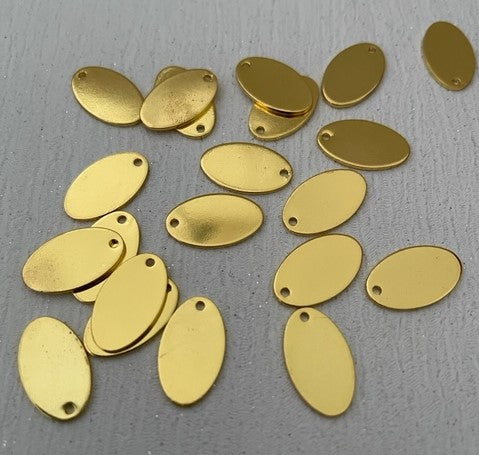 Brass Charm #28 Small Oval Pair (2 Pieces) 12x9mm 1 Hole Golden Colour Plated