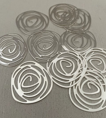 Brass Charm #32 Rose Swirl (2 Pieces) 30mm Bright Silver Colour Plated