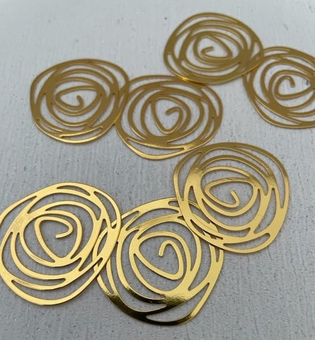 Brass Charm #32 Rose Swirl (2 Pieces) 30mm Golden Colour Plated