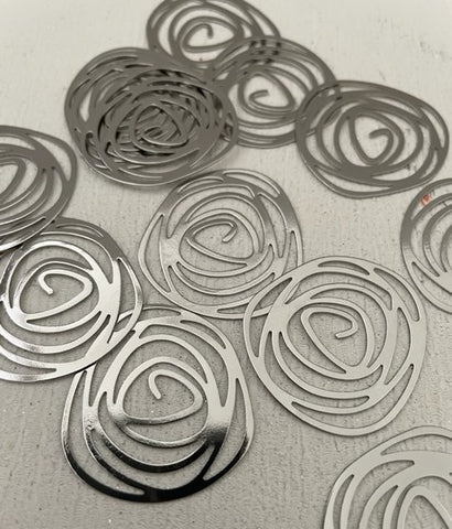 Brass Charm #32 Rose Swirl (2 Pieces) 30mm Silver Colour Plated