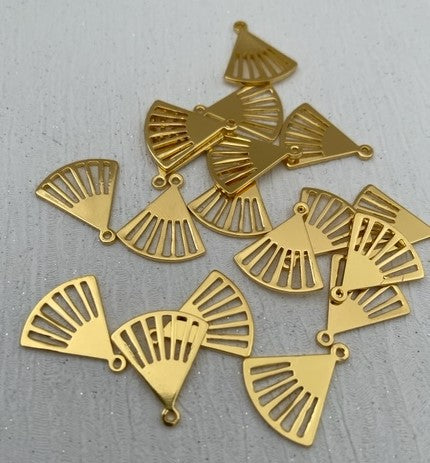 Brass Charm #35 Small Fan (2 Pieces) 16x14mm 1 Hole Golden Colour Plated