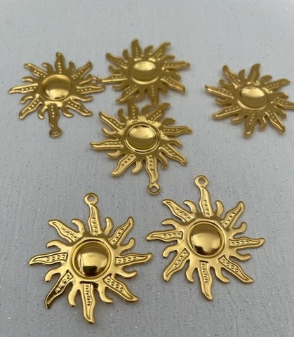 Brass Charm #7 Sun Pair (2 Pieces) 33x30mm 1 Hole Golden Colour Plated