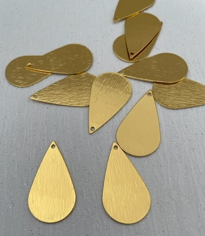 Brass Charm #9 Textured Drop (2 Pieces) 26x14mm 1 Hole Golden Colour Plated
