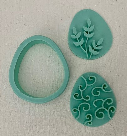 3D Printed Polymer Clay Cutter - 45mm Easter Egg With 2 Embossing Stamps