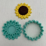 3D Printed Polymer Clay Cutter - 40mm Sunflower with Embosser 2PC Set