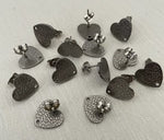 304 Stainless Steel Dark Silver Colour 12x13mm Textured Heart Earring Post with Back 1 Hole Pair