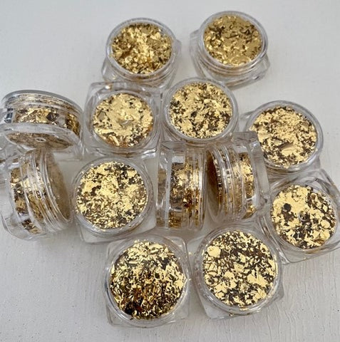 Crushed Imitation Leaf Foil In Small Jar Rich Gold