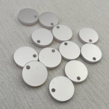 Laser Cut Metallic Pearl White Gloss Acrylic Circle 16mm 1 Tag Hole Pair