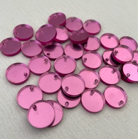 Laser Cut Mirror Pink Acrylic Circle 16mm 1 Tag Hole Pair