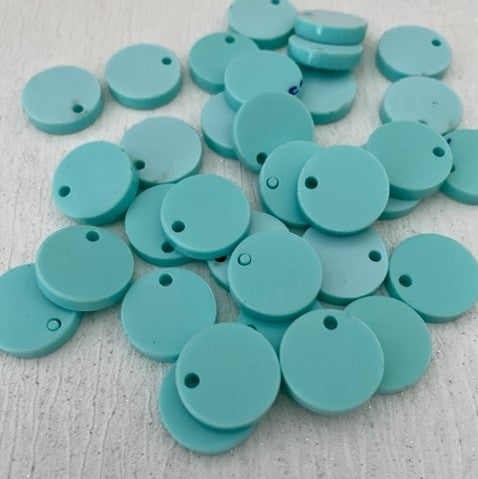 Laser Cut Duo Matte / Gloss Pastel Turquoise Acrylic Circle 16mm 1 Tag Hole Pair