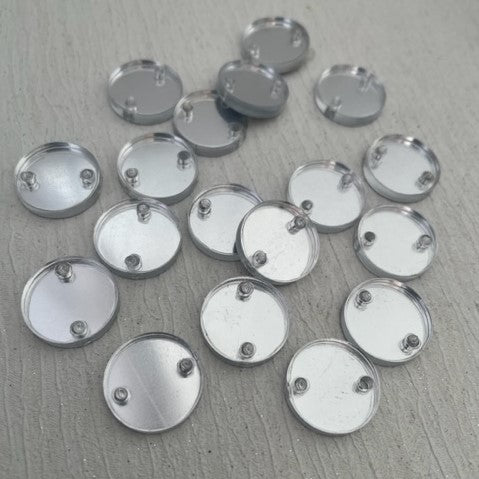 Laser Cut Silver Mirror Acrylic Circle 16mm 2 Tag Hole Pair