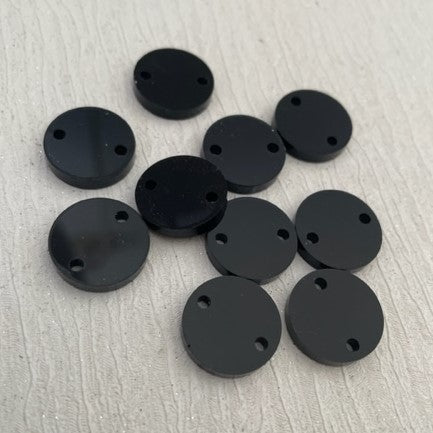 Laser Cut Black Gloss Acrylic Circle 16mm 2 Tag Hole Pair