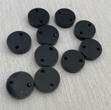 Laser Cut Black Gloss Acrylic Circle 12mm 2 Tag Hole Pair