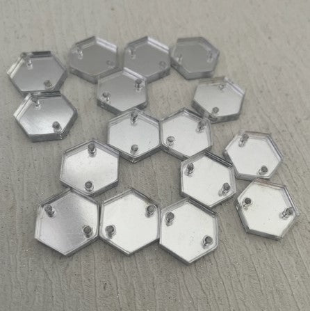 Laser Cut Acrylic Silver Mirror Hexagon 16mm  x 14mm 2 Tag Hole Pair