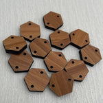 Laser Cut Bamboo Veneer Hexagon 16mm  x 14mm 2 Tag Hole Pair