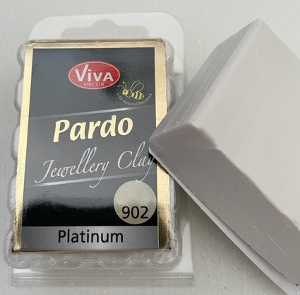 Pardo Polymer Clay Metallic Jewellery Range 56g Block Platinum (902)
