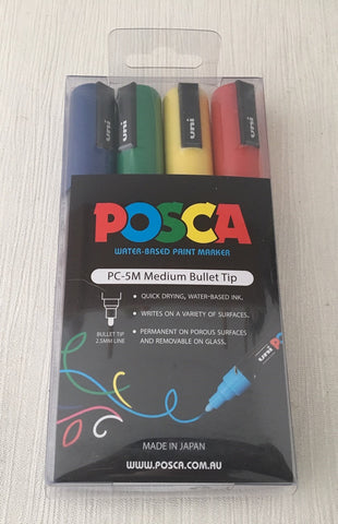 Posca Paint Marker PC-5M 1.8-2.5mm Bullet Tip 4 Piece Pack Primary Colour
