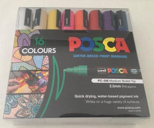 Uni POSCA PC-5M Water Based Paint Markers Medium Point (1.8-2.5mm),  Assorted, 16 Count 