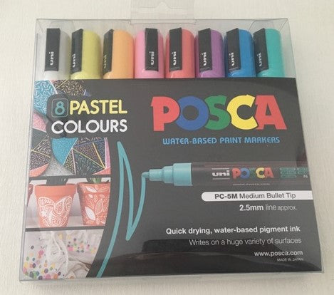 Posca Paint Marker PC-5M 1.8-2.5mm Bullet Tip 8 Piece Pastels Pack