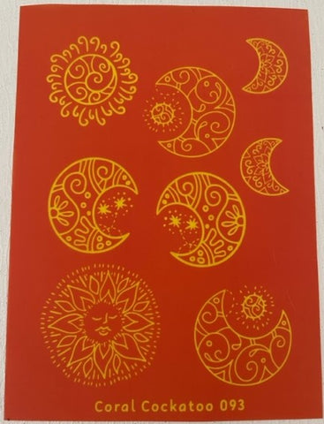 Coral Cockatoo Silk Screen Bohemian Suns and Moons